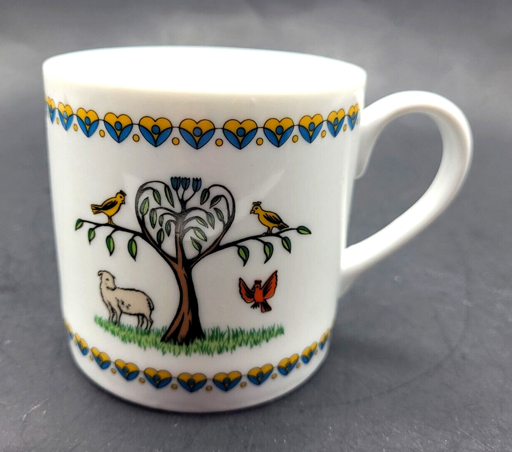 Swedish Seasons SPRING Porcelain Cup Hearts Birds Lamb Tree 12 Oz Gevalia Kaffe